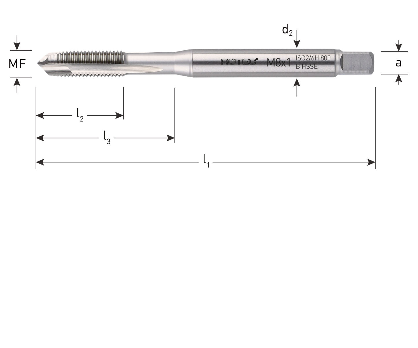 HSS-E 800 Machinetap, metrisch fijn, DIN 371 doorlopend
