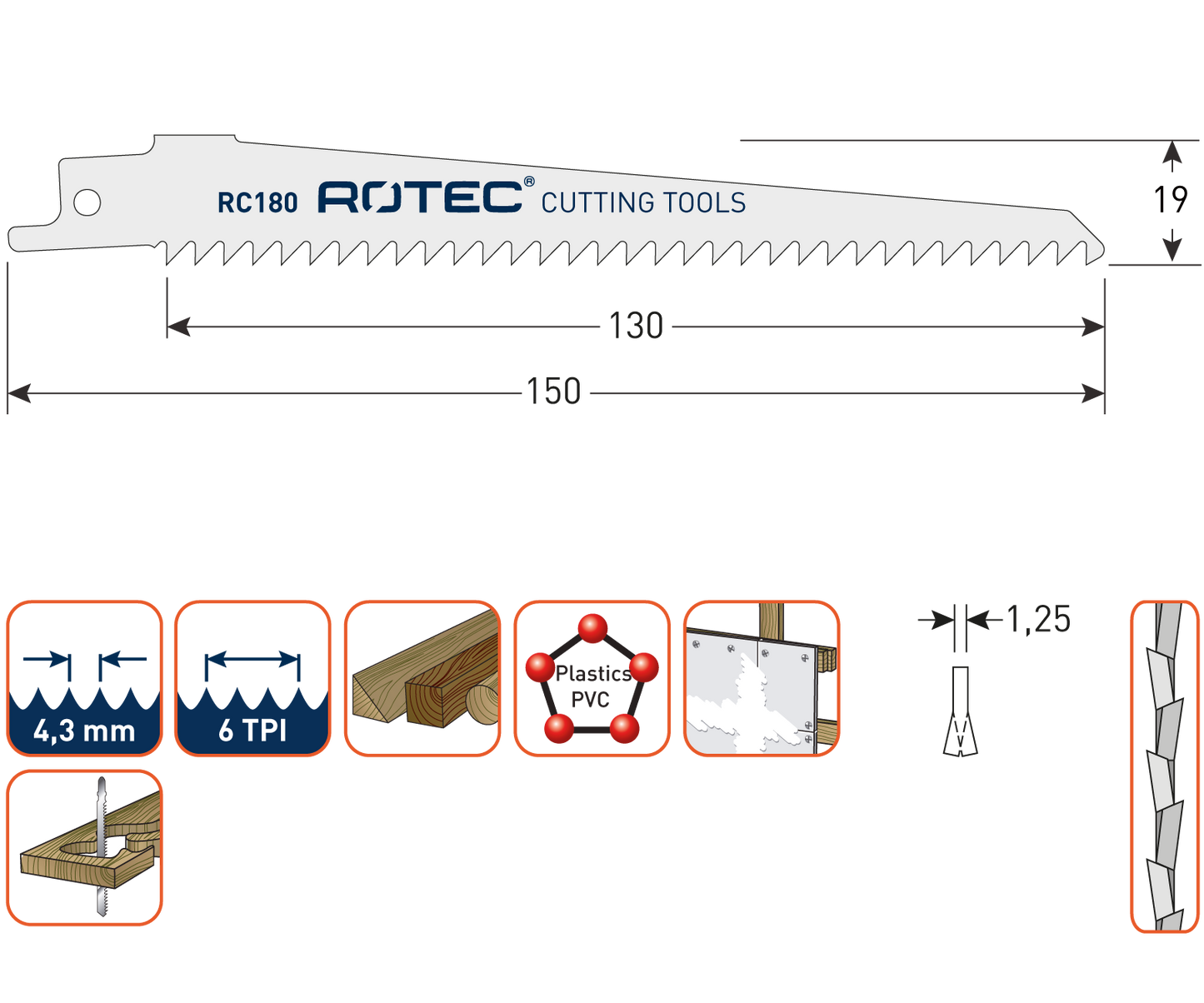 Rotec Reciprozaagblad RC180