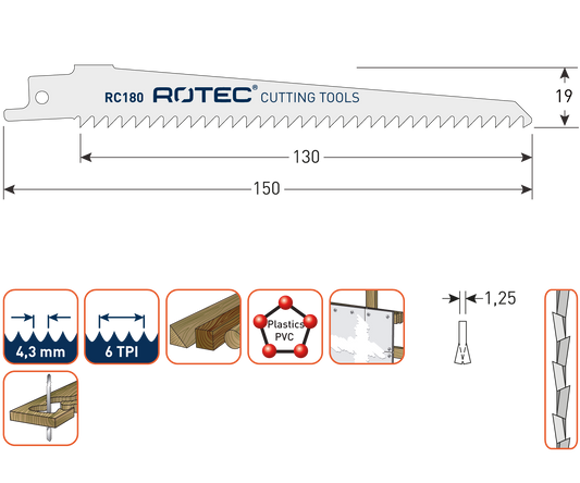Rotec Reciprozaagblad RC180