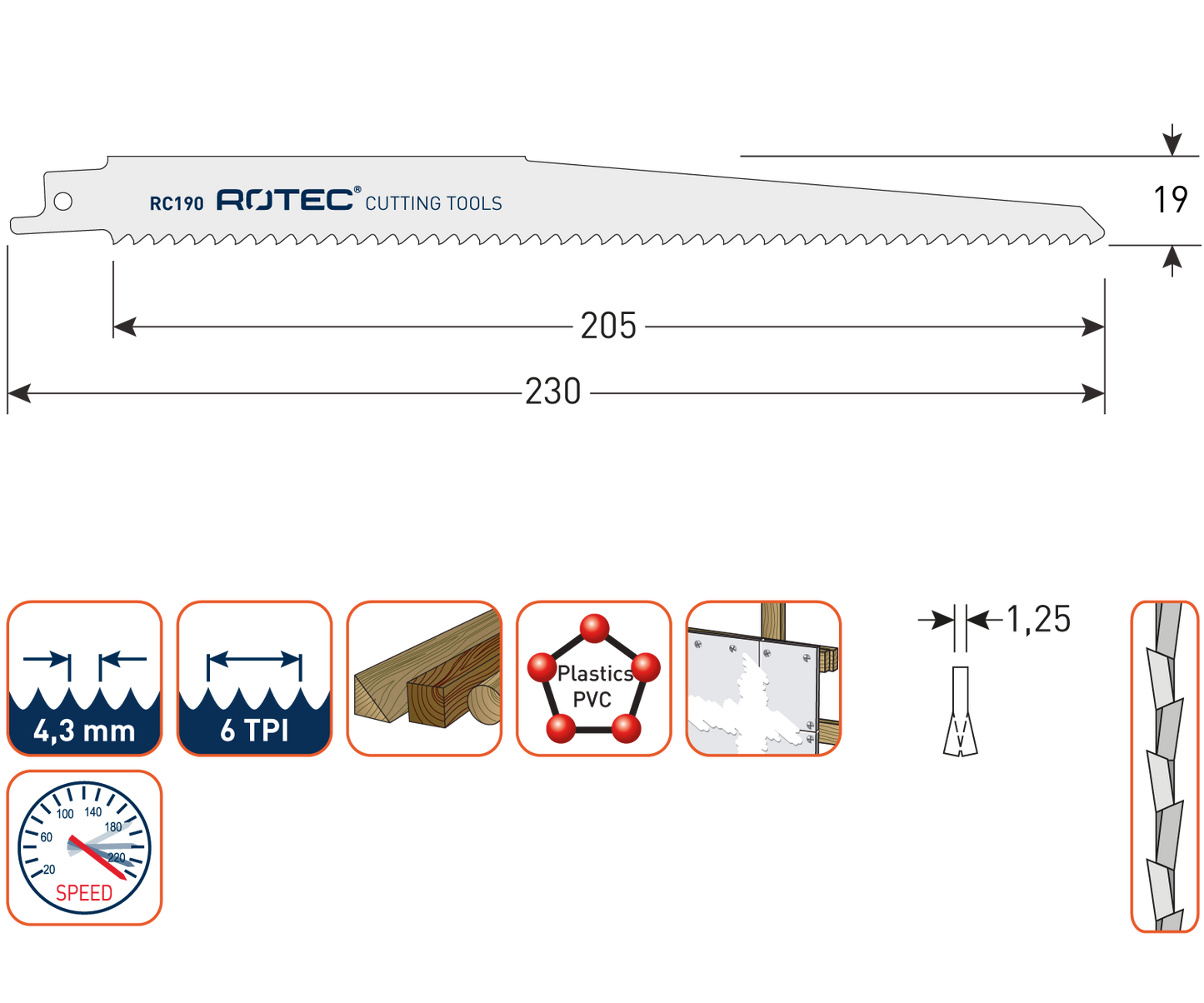 Rotec Reciprozaagblad RC190