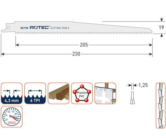 Rotec Reciprozaagblad RC190