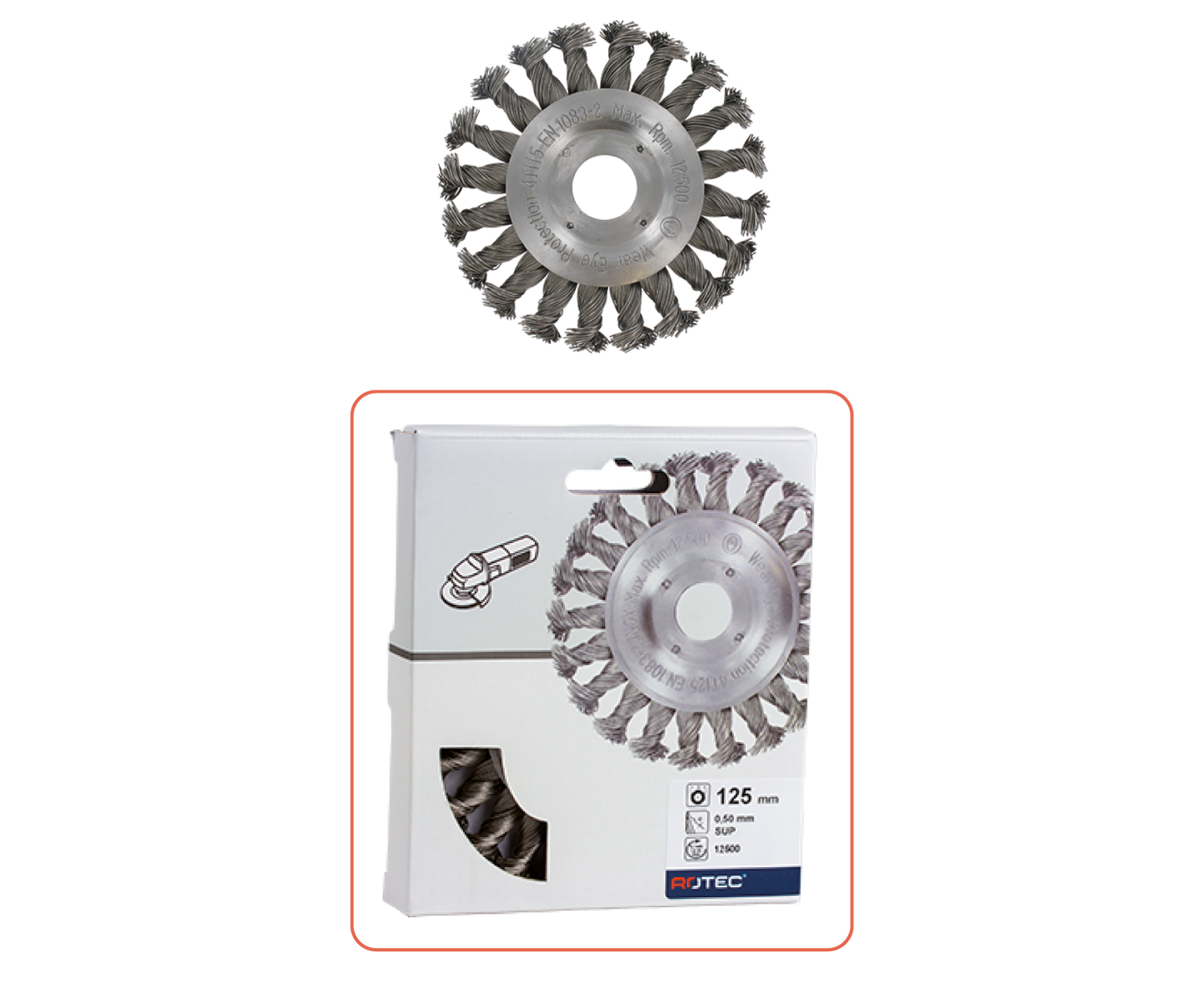 Rondborstel ø125 mm - Getordeerd staaldraad
